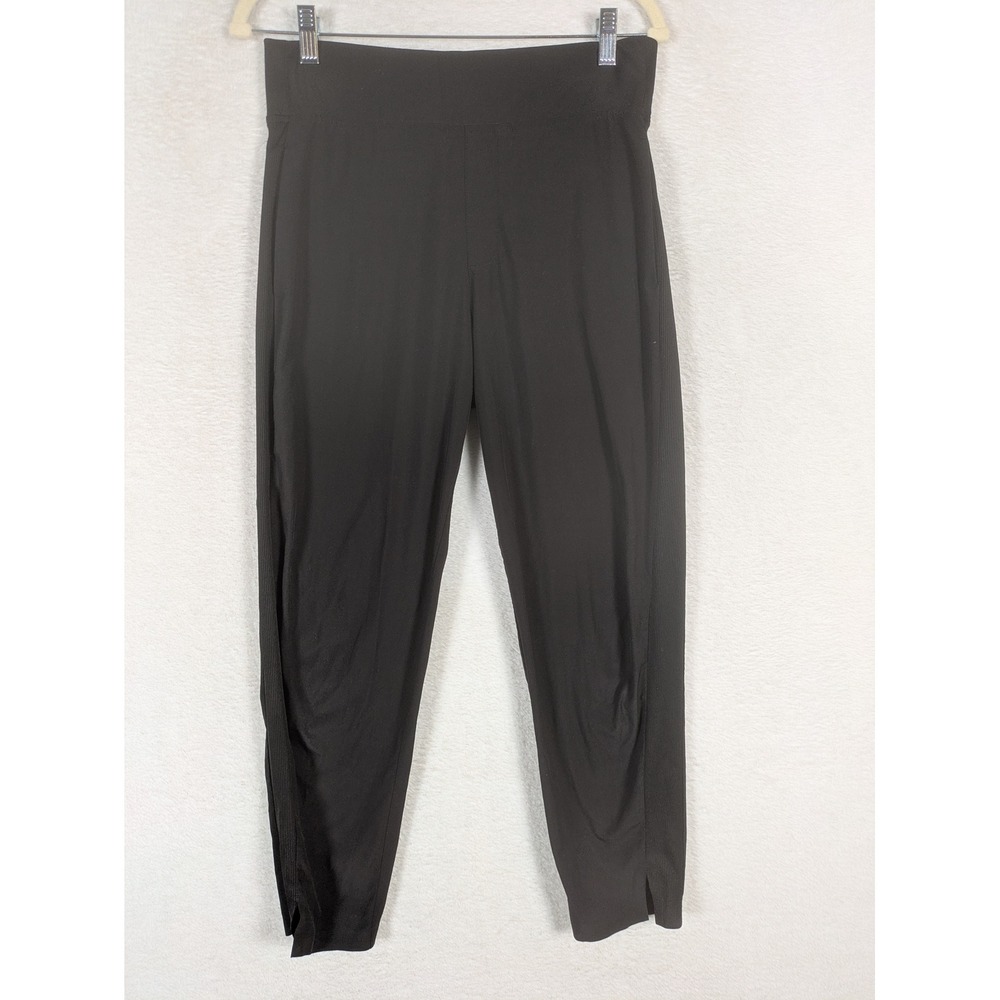 Kirkland Signature Joggers Women's S Black High Rise Ribbed Side Panel Slit Hem